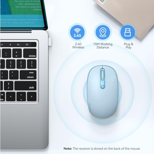 TECKNET Wireless Mouse, 2.4G Quiet Computer Mouse with USB Receiver, 4 Buttons Portable Cordless Mice for Chromebook, Laptop, PC, Mac, 800/1200/1600 DPI - Pink - DSP Warehouse