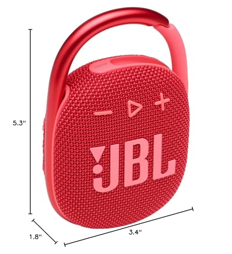 JBL Clip 4 - Portable Mini Bluetooth Speaker, big audio and punchy bass, integrated carabiner, IP67 waterproof and dustproof, 10 hours of playtime, speaker for home, outdoor and travel (Red)