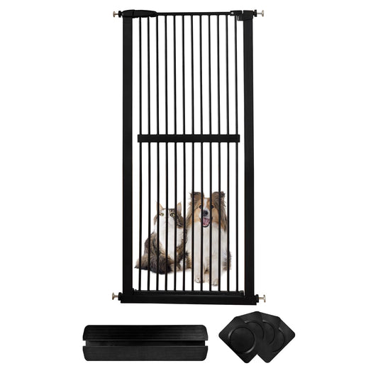 Lumizone Extra Tall Pet Gate 61.02" High Pressure Mounted 30.12"-34.05" Extra Wide (9 Sizes) 1.37" Gap for Cat Dog Children Stairs Doorway Hallway No Drilling Auto-Close (30.12"-34.05", Black) - DSP Warehouse