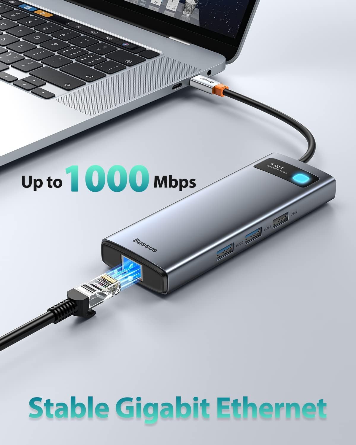 Baseus Laptop Docking Station Dual Monitor 4K@120Hz, 9 in 1 USB C Hub with 2 HDMI, 1000Mbps LAN, Max 85W PD, 3 USB, SD Card Reader, USB C Dock Compatible with iPhone 15/Mac/Dell/HP/Surface/Steam Deck