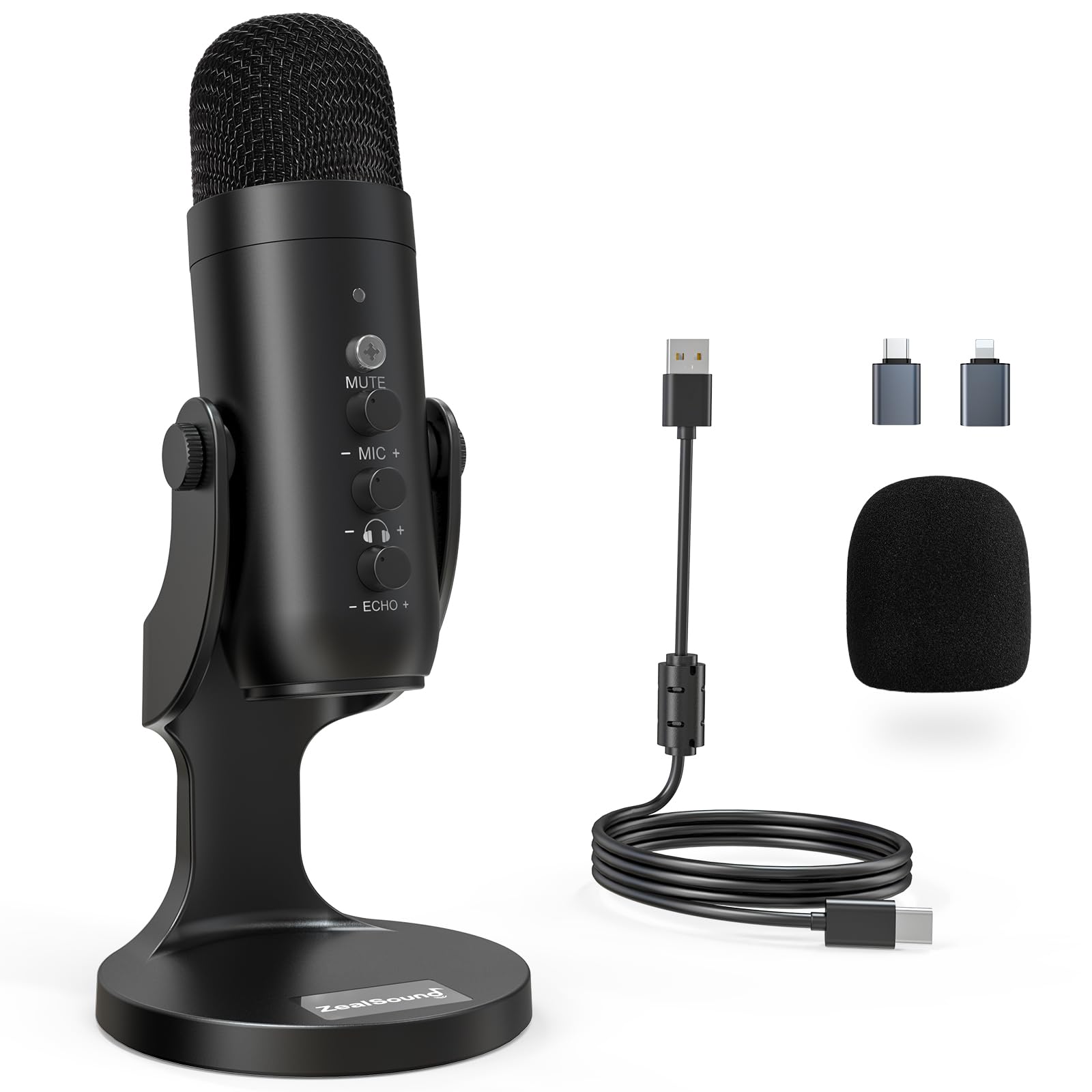 ZealSound USB Microphone,Condenser Computer PC Mic,Plug&Play Gaming Microphones for PS 4&5.Headphone Output&Volume Control,Mic Gain Control,Mute Button Vocal,YouTube Podcast on Mac&Windows(Black) - DSP Warehouse