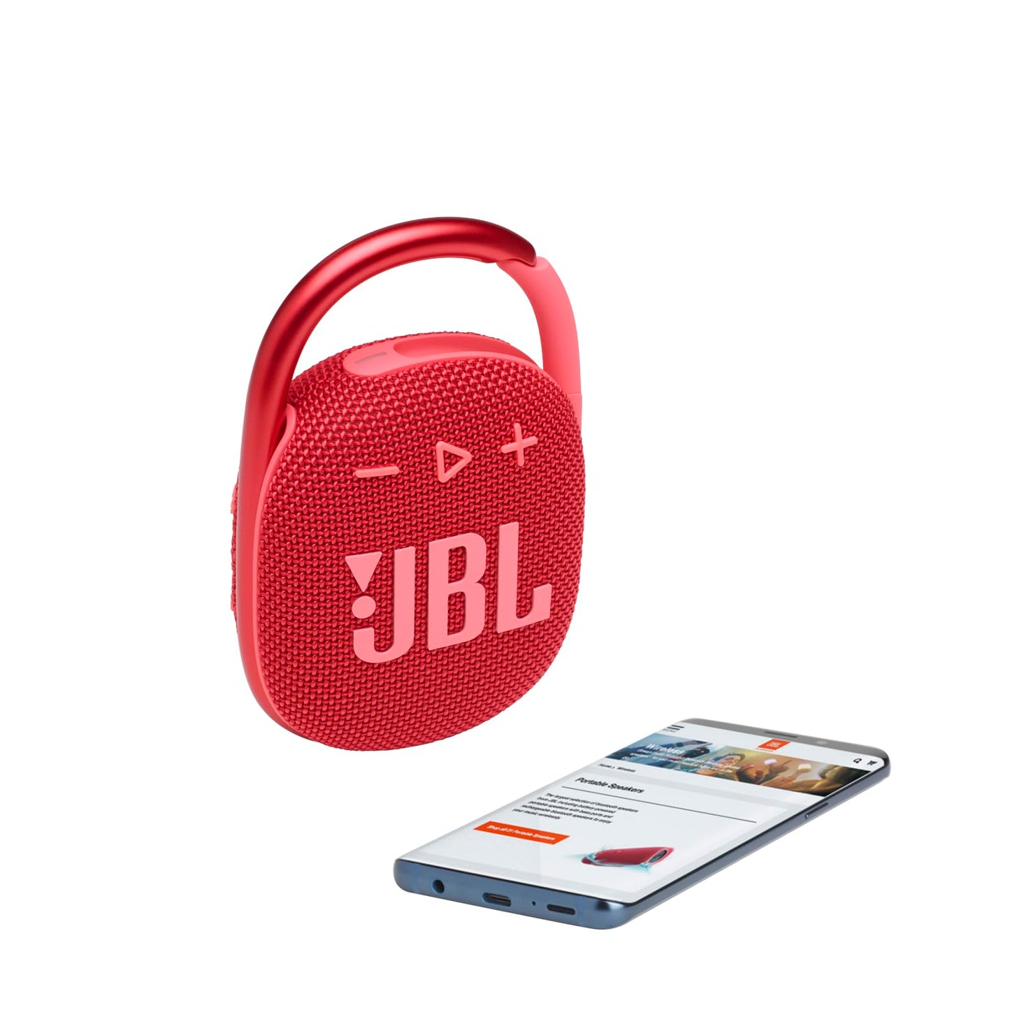 JBL Clip 4 - Portable Mini Bluetooth Speaker, big audio and punchy bass, integrated carabiner, IP67 waterproof and dustproof, 10 hours of playtime, speaker for home, outdoor and travel (Red)