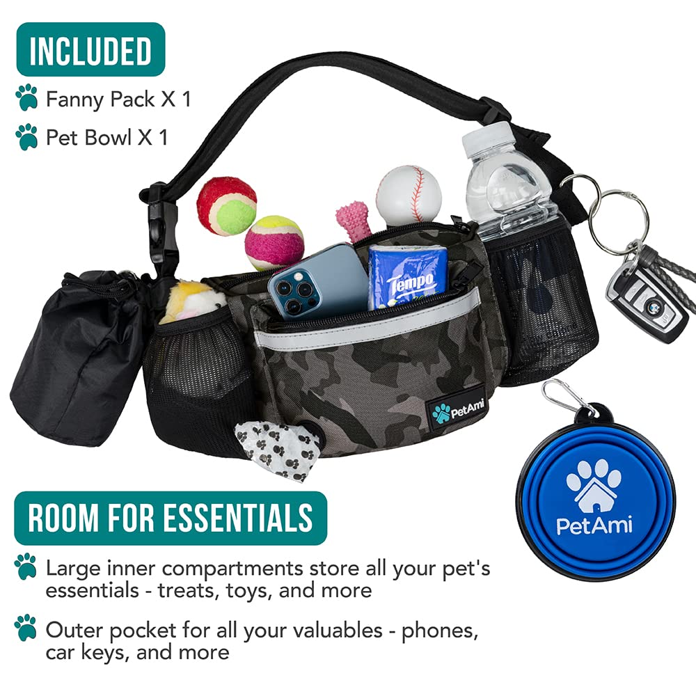 PetAmi Dog Fanny Pack, Treat Pouch for Dog Walking, Training, Built in Poop Bag Dispenser, Water Bottle Holder, Collapsible Bowl, Pet Treat Waist Belt for Hiking, Running, Kibbles (Pink) - DSP Warehouse