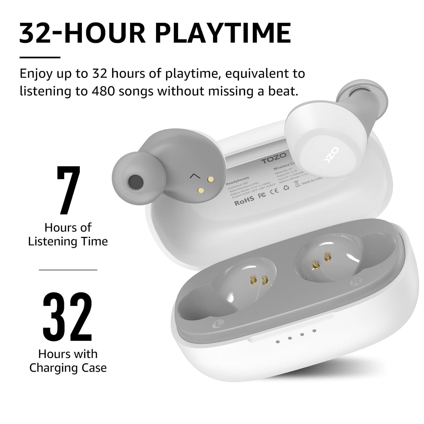 TOZO A1 Mini Wireless Earbuds Bluetooth 5.3 in Ear Light-Weight Headphones Built-in Mic Calls, IPX5 Waterproof, Immersive Premium Sound Connection Headset with Charging Case, 32 Preset EQs via APP