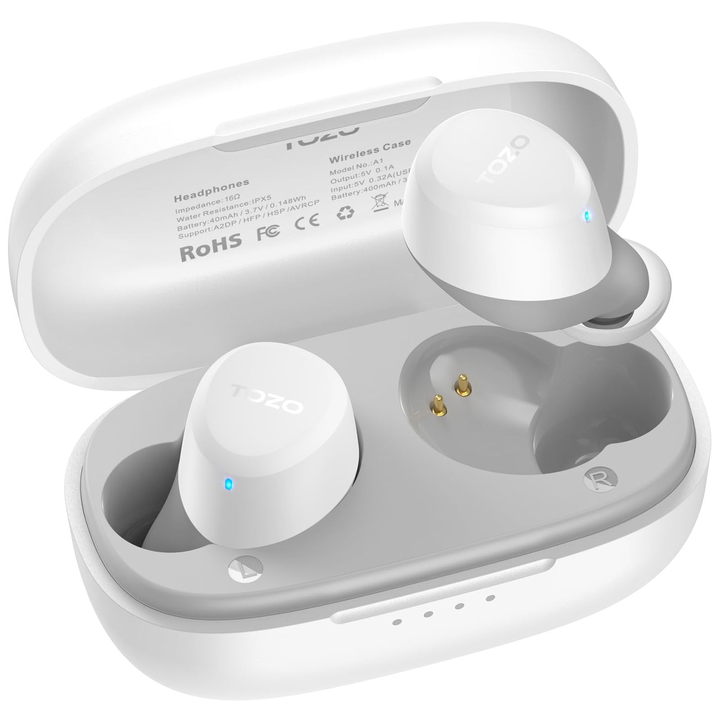 TOZO A1 Mini Wireless Earbuds Bluetooth 5.3 in Ear Light-Weight Headphones Built-in Mic Calls, IPX5 Waterproof, Immersive Premium Sound Connection Headset with Charging Case, 32 Preset EQs via APP - DSP Warehouse