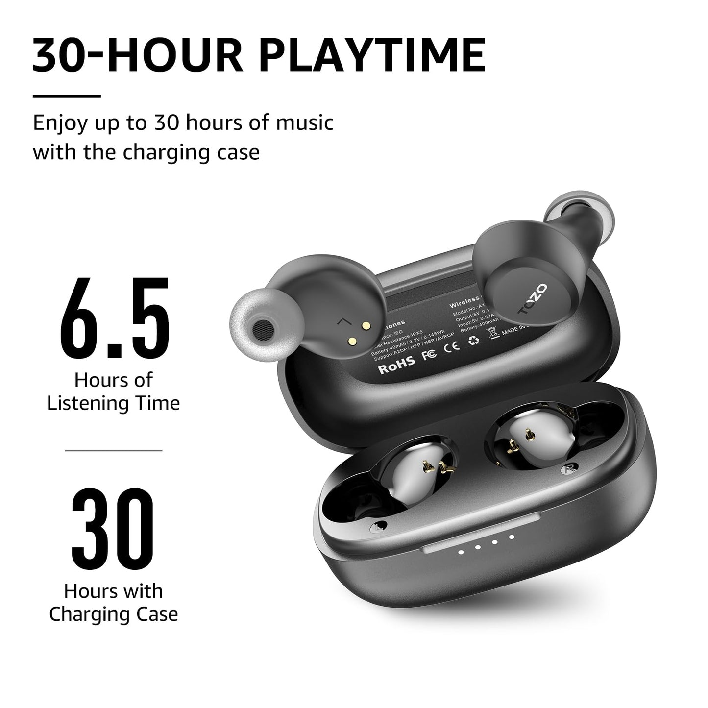 TOZO A1 Mini Wireless Earbuds Bluetooth 5.3 in Ear Light-Weight Headphones Built-in Mic Calls, IPX5 Waterproof, Immersive Premium Sound Connection Headset with Charging Case, 32 Preset EQs via APP