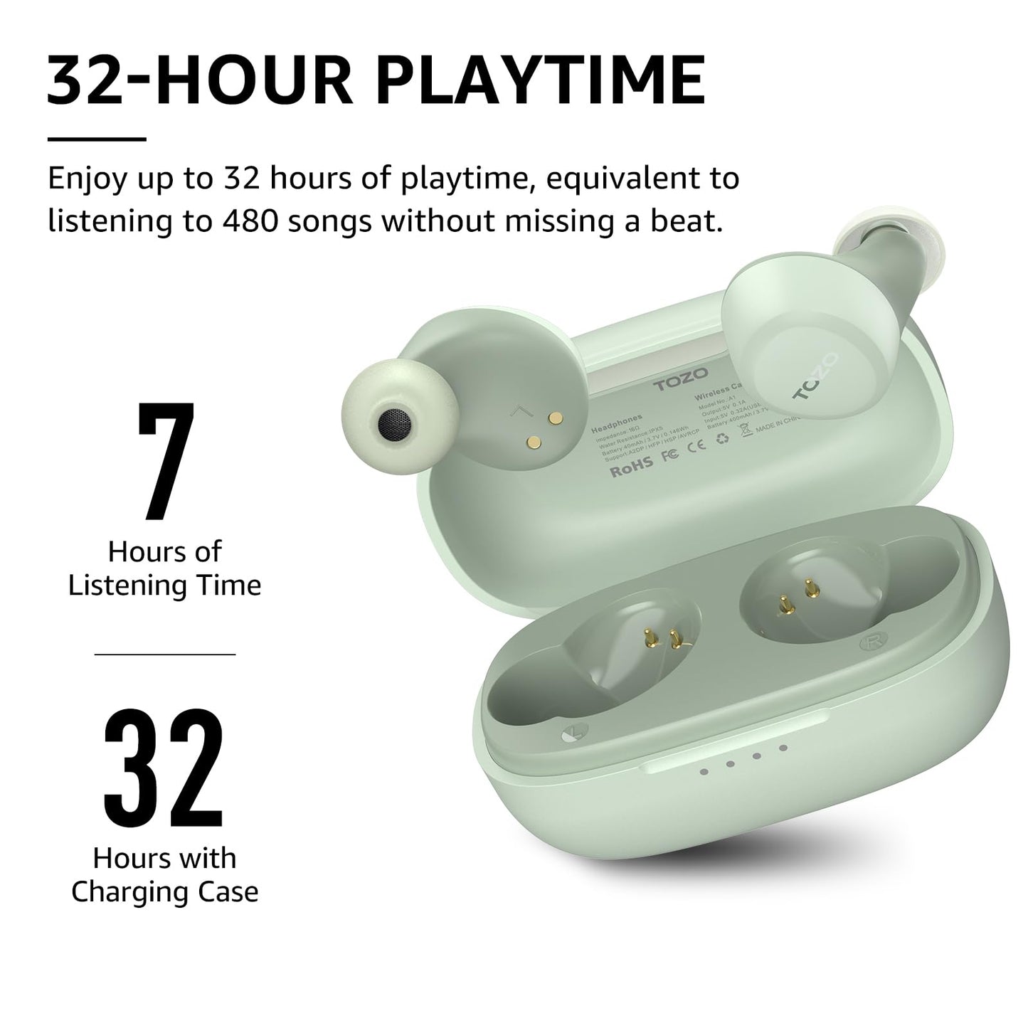 TOZO A1 Mini Wireless Earbuds Bluetooth 5.3 in Ear Light-Weight Headphones Built-in Mic Calls, IPX5 Waterproof, Immersive Premium Sound Connection Headset with Charging Case, 32 Preset EQs via APP