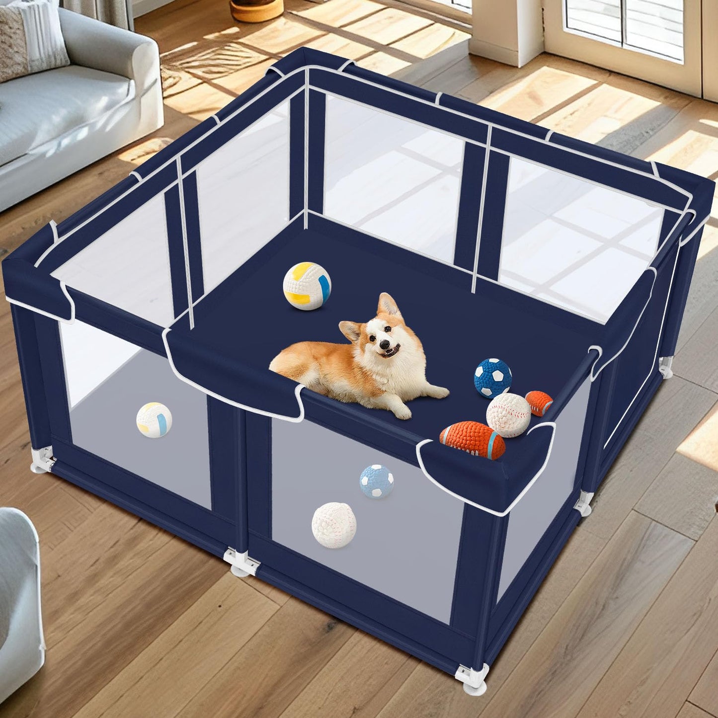 Dog Playpen 42 × 42 inch, Puppy Playpen with Removable Roof, 25 Height Pet Playpen for Small Dogs and Small Animals, Dog Fence Indoor & Outdoor, Dog Play Yard with Zipper Door