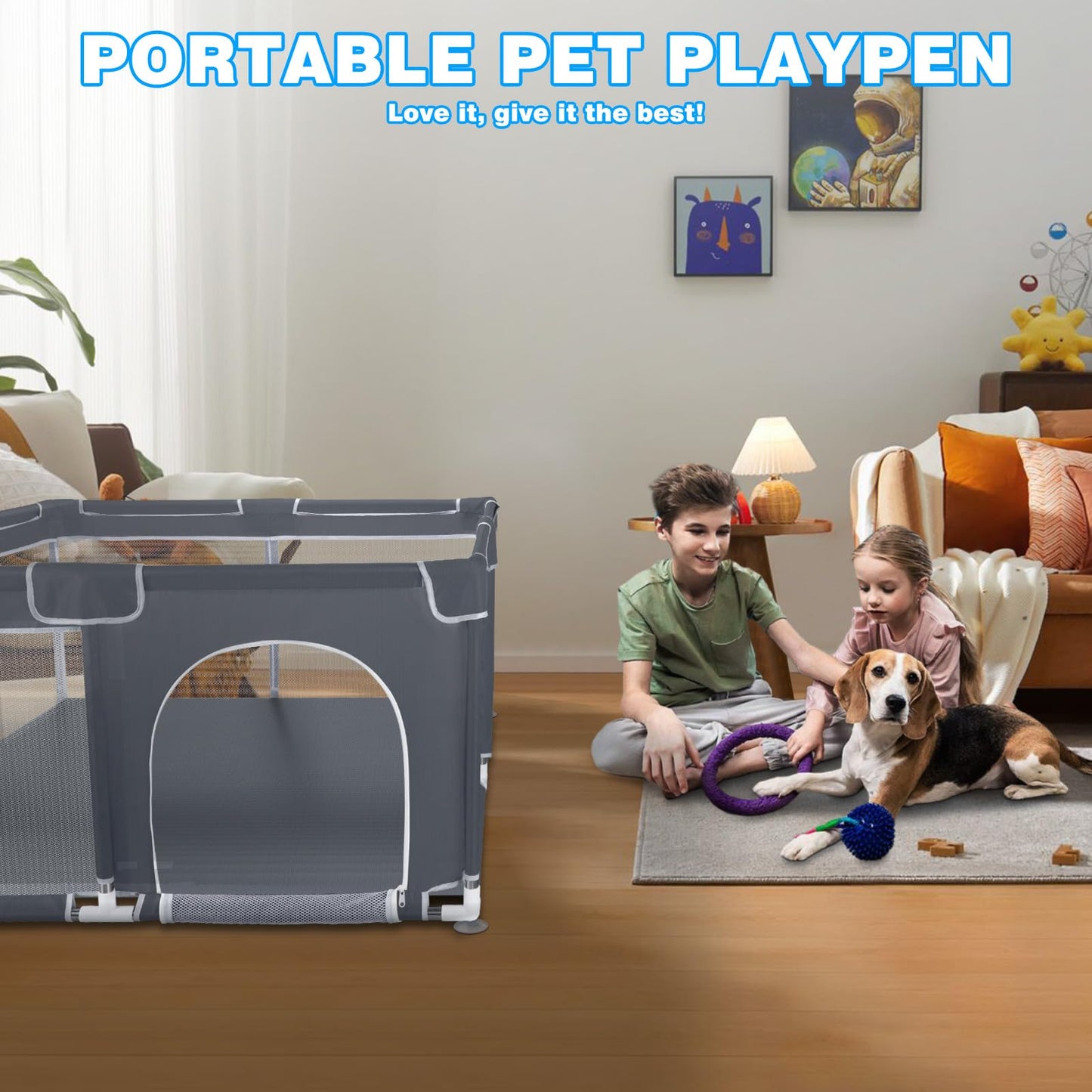 Pet Puppy Dog Playpen, Small Dog Play Pen Indoors/Outdoor, Sturdy Safety Dogs/Cats Tent Crates Cage with Thickened Fabric, Exercise Play Pet Kennel, High-Strength Nylon Wire Mesh, 50x50x25.59”