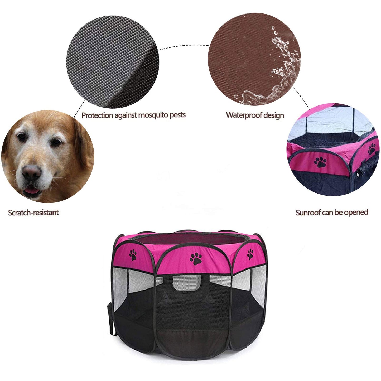 Portable Pet Playpen, Dog Playpen Foldable Pet Exercise Kennel Pen Tents Dog House Playground for Cat/Puppy Dog Indoor Outdoor Travel Use