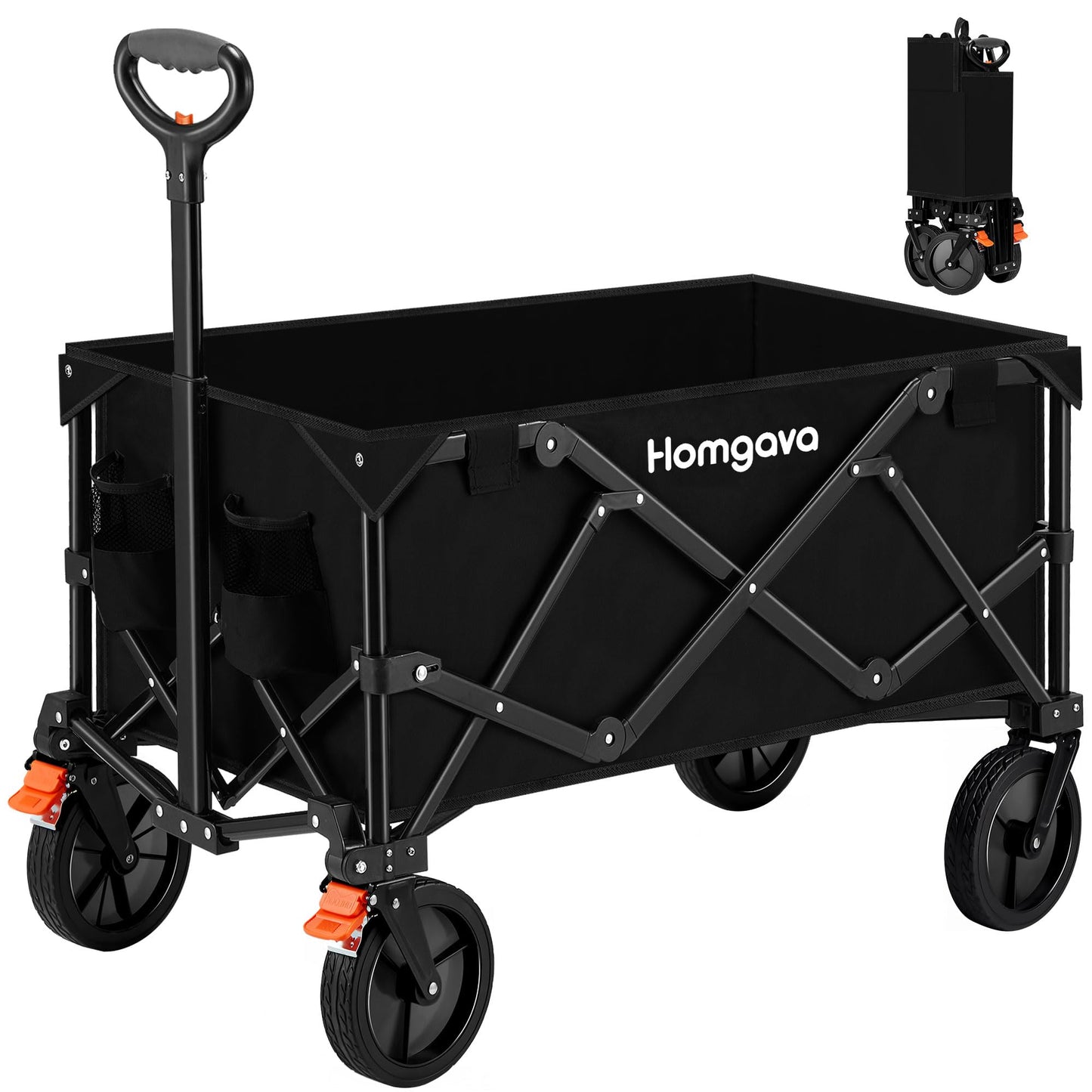 Collapsible Folding Wagon Cart,Heavy Duty Garden Cart with All Terrain Wheels,Portable Large Capacity Utility Wagon Cart for Camping Fishing Sports Shopping, Black - DSP Warehouse