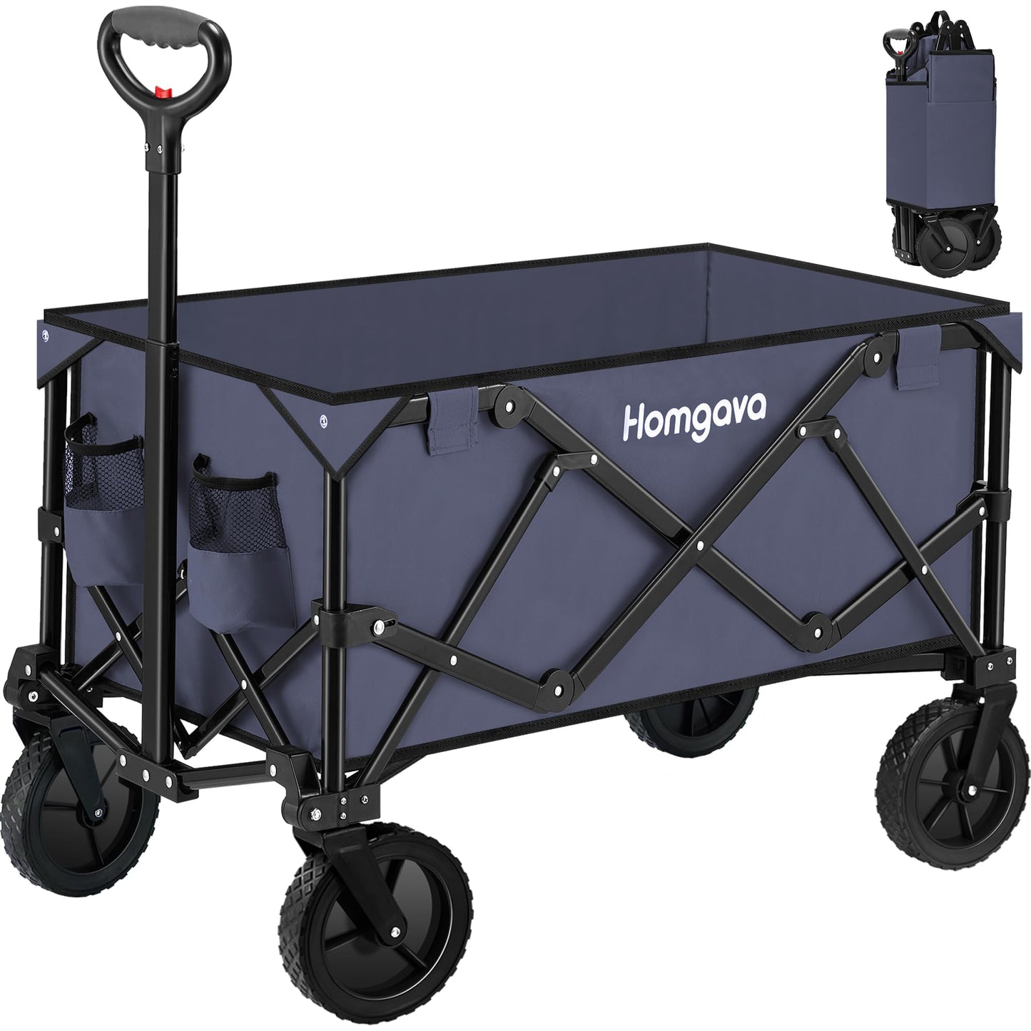 Collapsible Folding Wagon Cart,Heavy Duty Garden Cart with All Terrain Wheels,Portable Large Capacity Utility Wagon Cart for Camping Fishing Sports Shopping, Black - DSP Warehouse