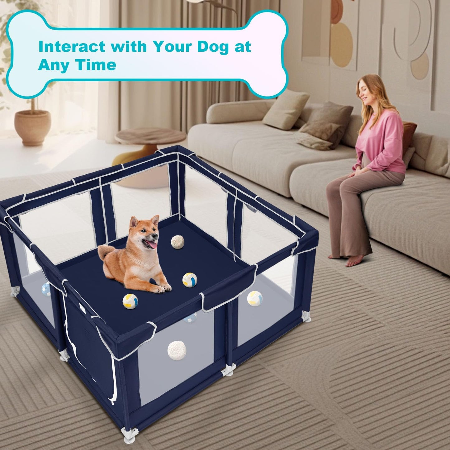 Dog Playpen 42 × 42 inch, Puppy Playpen with Removable Roof, 25 Height Pet Playpen for Small Dogs and Small Animals, Dog Fence Indoor & Outdoor, Dog Play Yard with Zipper Door