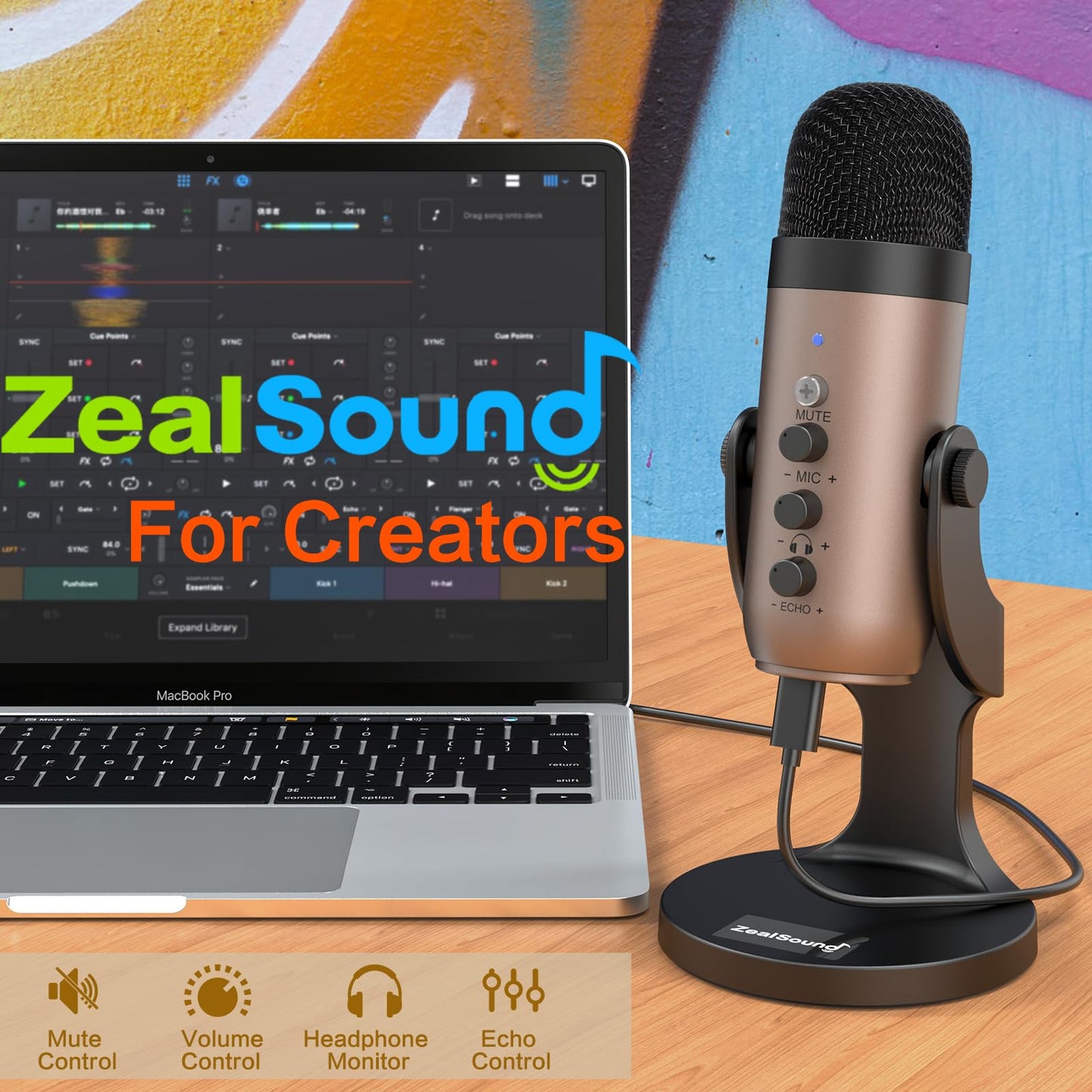 ZealSound USB Microphone,Condenser Computer PC Mic,Plug&Play Gaming Microphones for PS 4&5.Headphone Output&Volume Control,Mic Gain Control,Mute Button Vocal,YouTube Podcast on Mac&Windows(Black) - DSP Warehouse