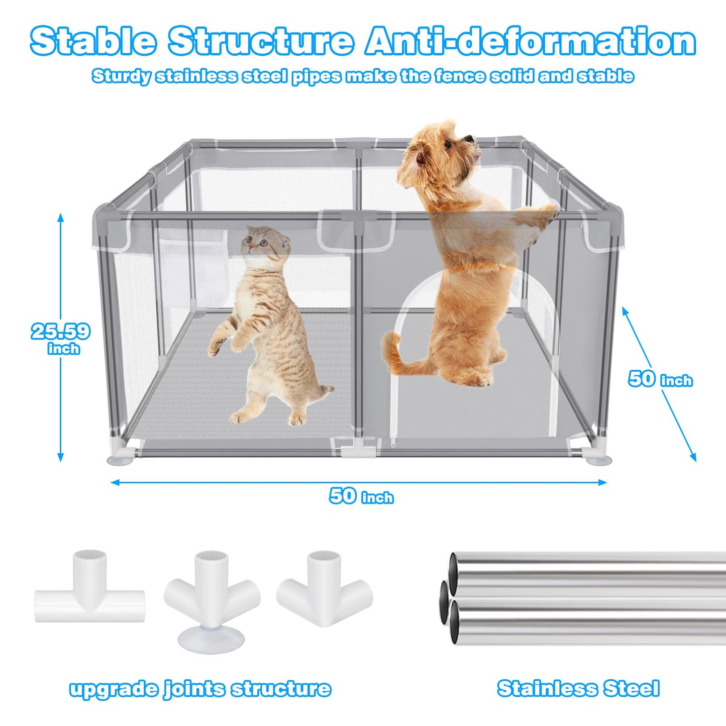 Pet Puppy Dog Playpen, Small Dog Play Pen Indoors/Outdoor, Sturdy Safety Dogs/Cats Tent Crates Cage with Thickened Fabric, Exercise Play Pet Kennel, High-Strength Nylon Wire Mesh, 50x50x25.59”