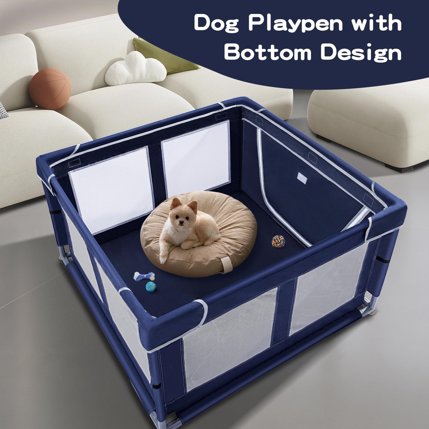 Dog Playpen 42 × 42 inch, Puppy Playpen with Removable Roof, 25 Height Pet Playpen for Small Dogs and Small Animals, Dog Fence Indoor & Outdoor, Dog Play Yard with Zipper Door