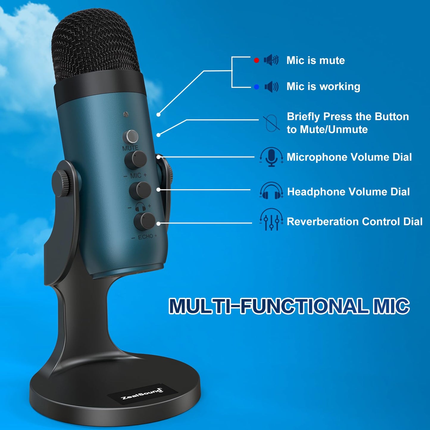 ZealSound USB Microphone,Condenser Computer PC Mic,Plug&Play Gaming Microphones for PS 4&5.Headphone Output&Volume Control,Mic Gain Control,Mute Button Vocal,YouTube Podcast on Mac&Windows(Black) - DSP Warehouse