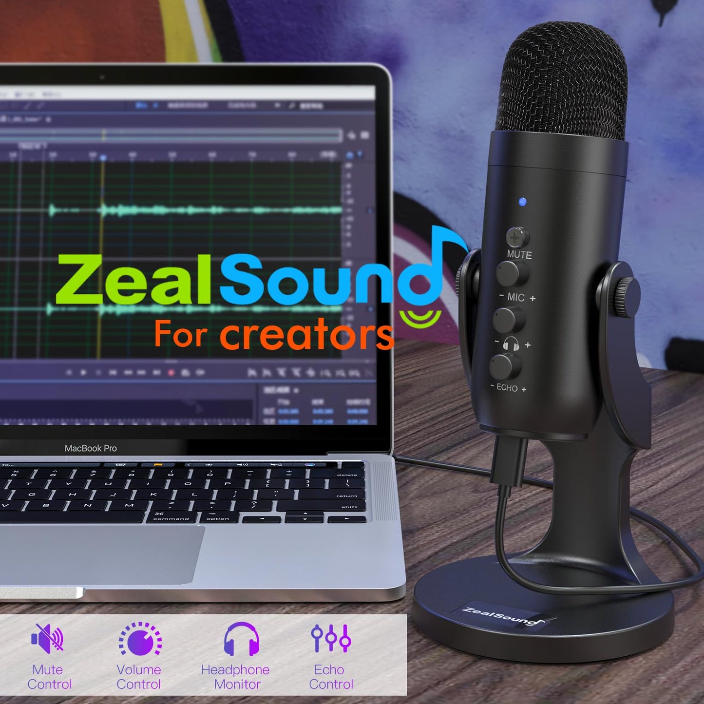 ZealSound USB Microphone,Condenser Computer PC Mic,Plug&Play Gaming Microphones for PS 4&5.Headphone Output&Volume Control,Mic Gain Control,Mute Button Vocal,YouTube Podcast on Mac&Windows(Black) - DSP Warehouse