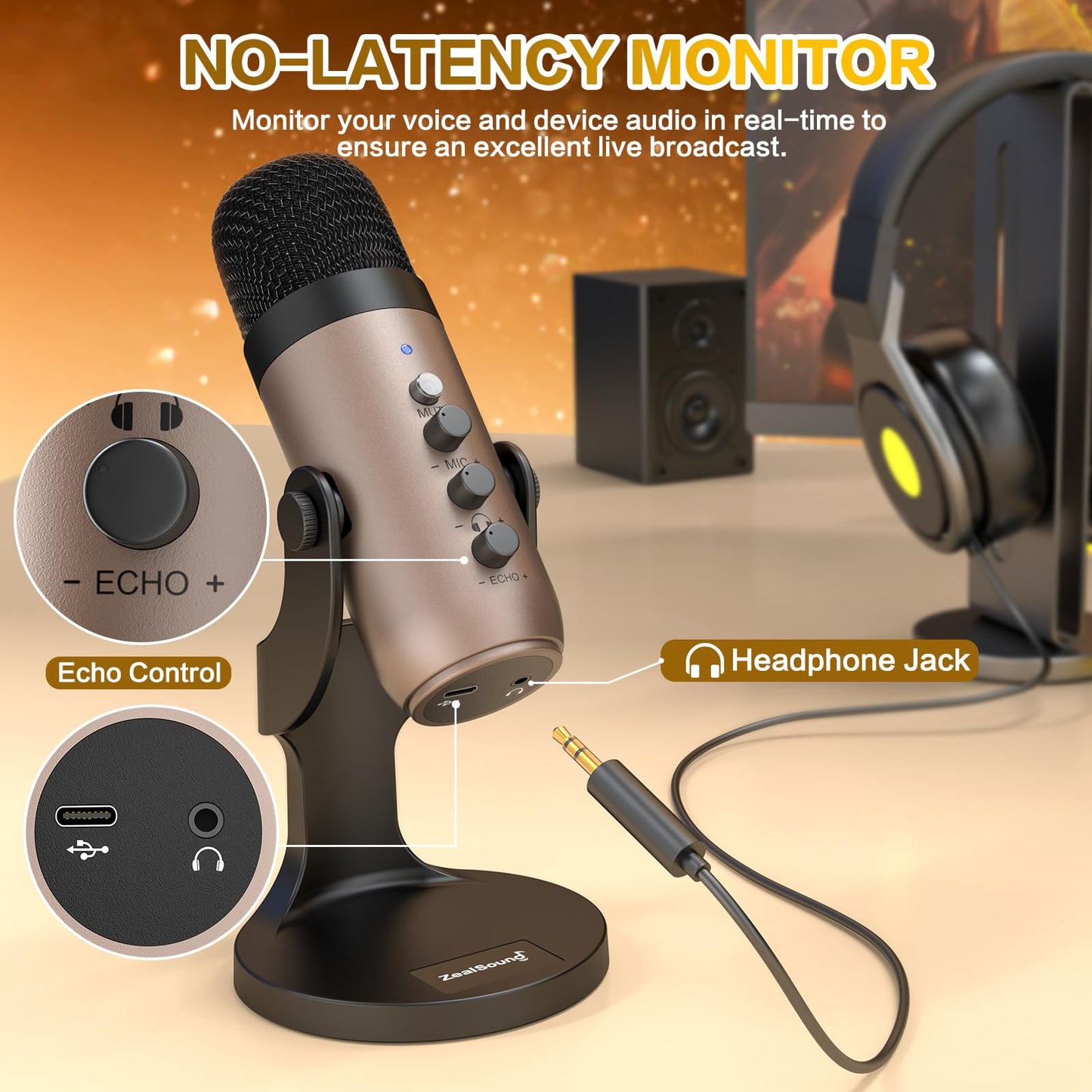 ZealSound USB Microphone,Condenser Computer PC Mic,Plug&Play Gaming Microphones for PS 4&5.Headphone Output&Volume Control,Mic Gain Control,Mute Button Vocal,YouTube Podcast on Mac&Windows(Black) - DSP Warehouse