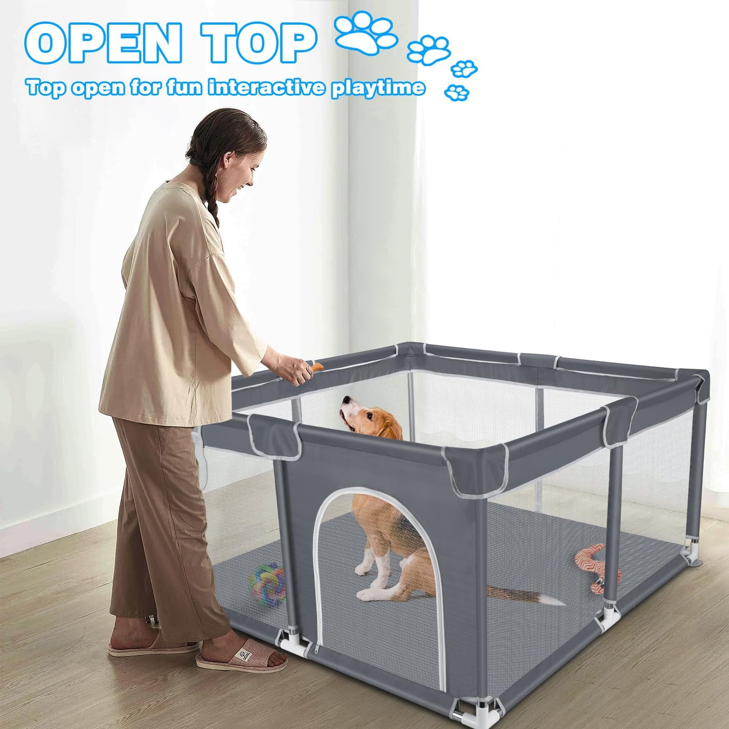 Pet Puppy Dog Playpen, Small Dog Play Pen Indoors/Outdoor, Sturdy Safety Dogs/Cats Tent Crates Cage with Thickened Fabric, Exercise Play Pet Kennel, High-Strength Nylon Wire Mesh, 50x50x25.59”