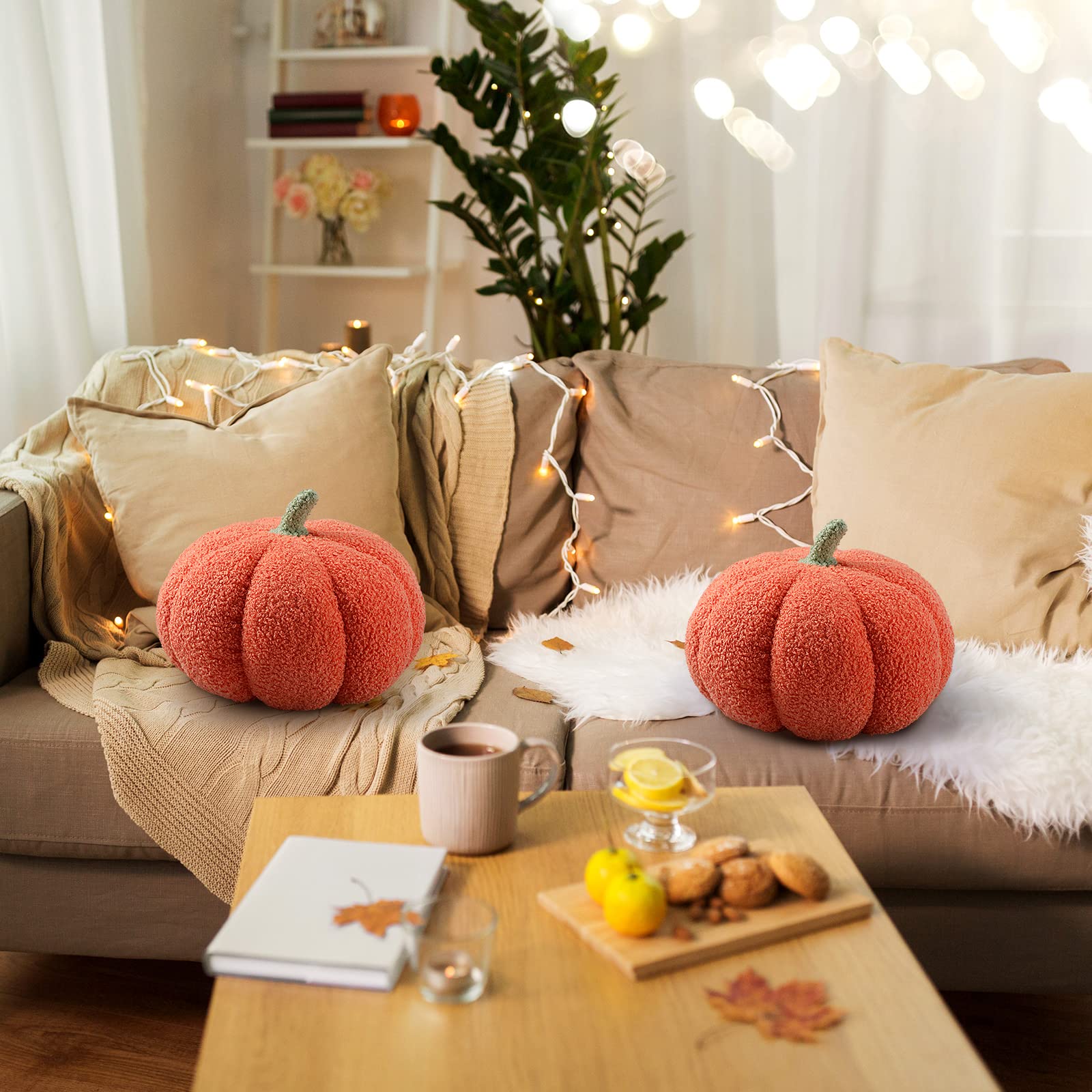 Queekay 2 Pcs Pumpkin Throw Pillow Fall Thanksgiving Pumpkin Pillow 11 x 9.5 Inch 3D Halloween Pumpkin Pillow Sofa Throw Pillow Cushion Home Decoration for Car Bedroom Couch(Pink) - DSP Warehouse