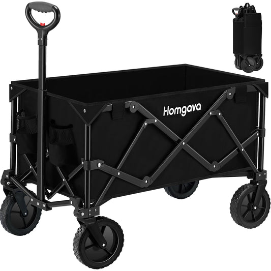 Collapsible Folding Wagon Cart,Heavy Duty Garden Cart with All Terrain Wheels,Portable Large Capacity Utility Wagon Cart for Camping Fishing Sports Shopping, Black - DSP Warehouse