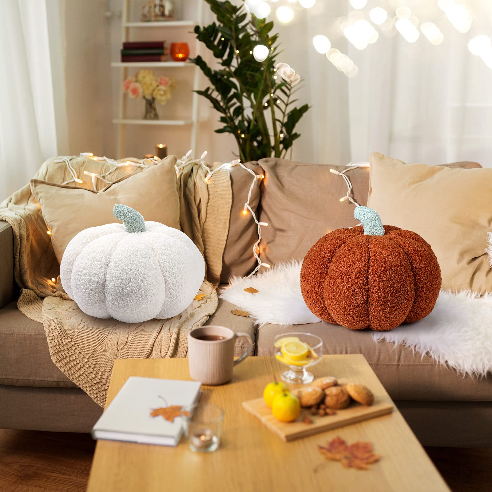 Queekay 2 Pcs Pumpkin Throw Pillow Fall Thanksgiving Pumpkin Pillow 11 x 9.5 Inch 3D Halloween Pumpkin Pillow Sofa Throw Pillow Cushion Home Decoration for Car Bedroom Couch(Pink) - DSP Warehouse