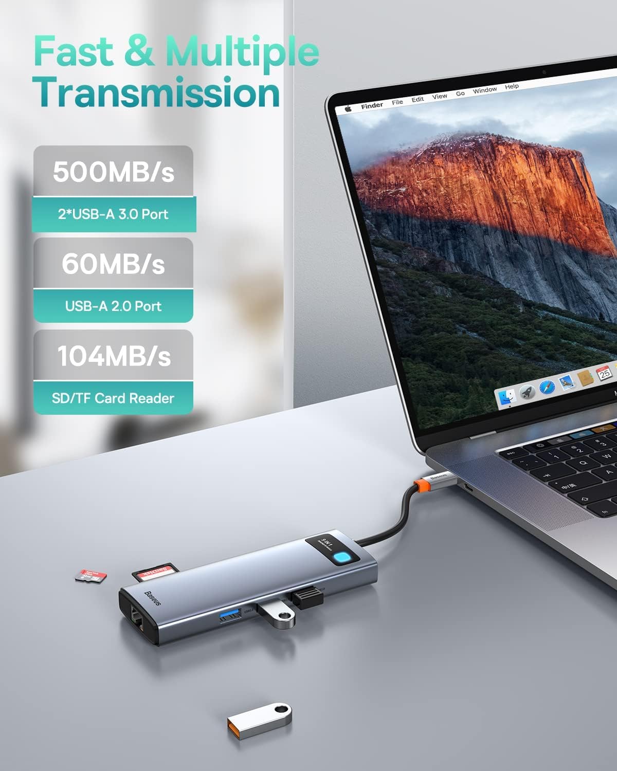 Baseus Laptop Docking Station Dual Monitor 4K@120Hz, 9 in 1 USB C Hub with 2 HDMI, 1000Mbps LAN, Max 85W PD, 3 USB, SD Card Reader, USB C Dock Compatible with iPhone 15/Mac/Dell/HP/Surface/Steam Deck