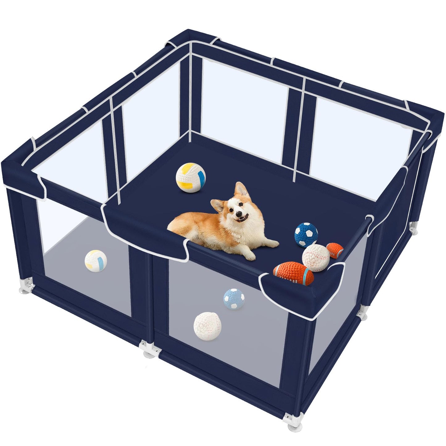 Dog Playpen 42 × 42 inch, Puppy Playpen with Removable Roof, 25 Height Pet Playpen for Small Dogs and Small Animals, Dog Fence Indoor & Outdoor, Dog Play Yard with Zipper Door