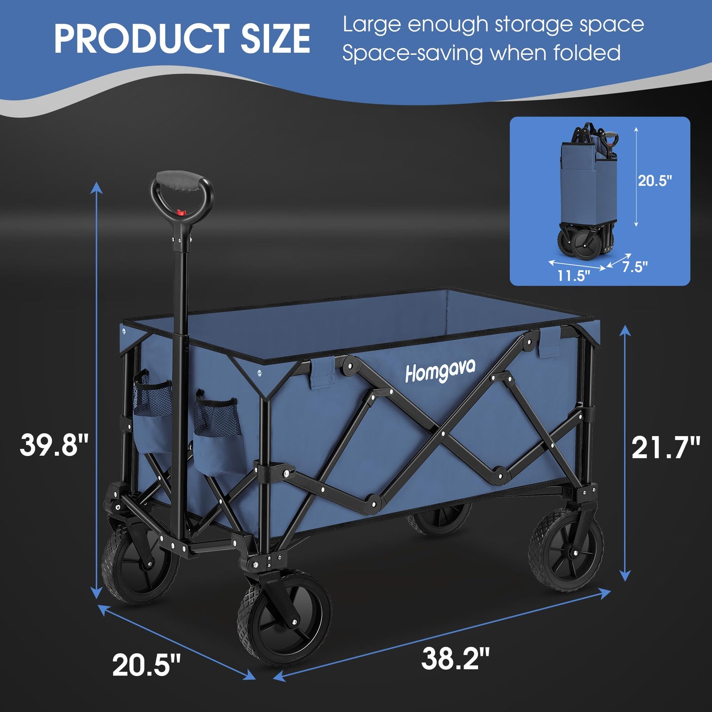 Collapsible Folding Wagon Cart,Heavy Duty Garden Cart with All Terrain Wheels,Portable Large Capacity Utility Wagon Cart for Camping Fishing Sports Shopping, Black