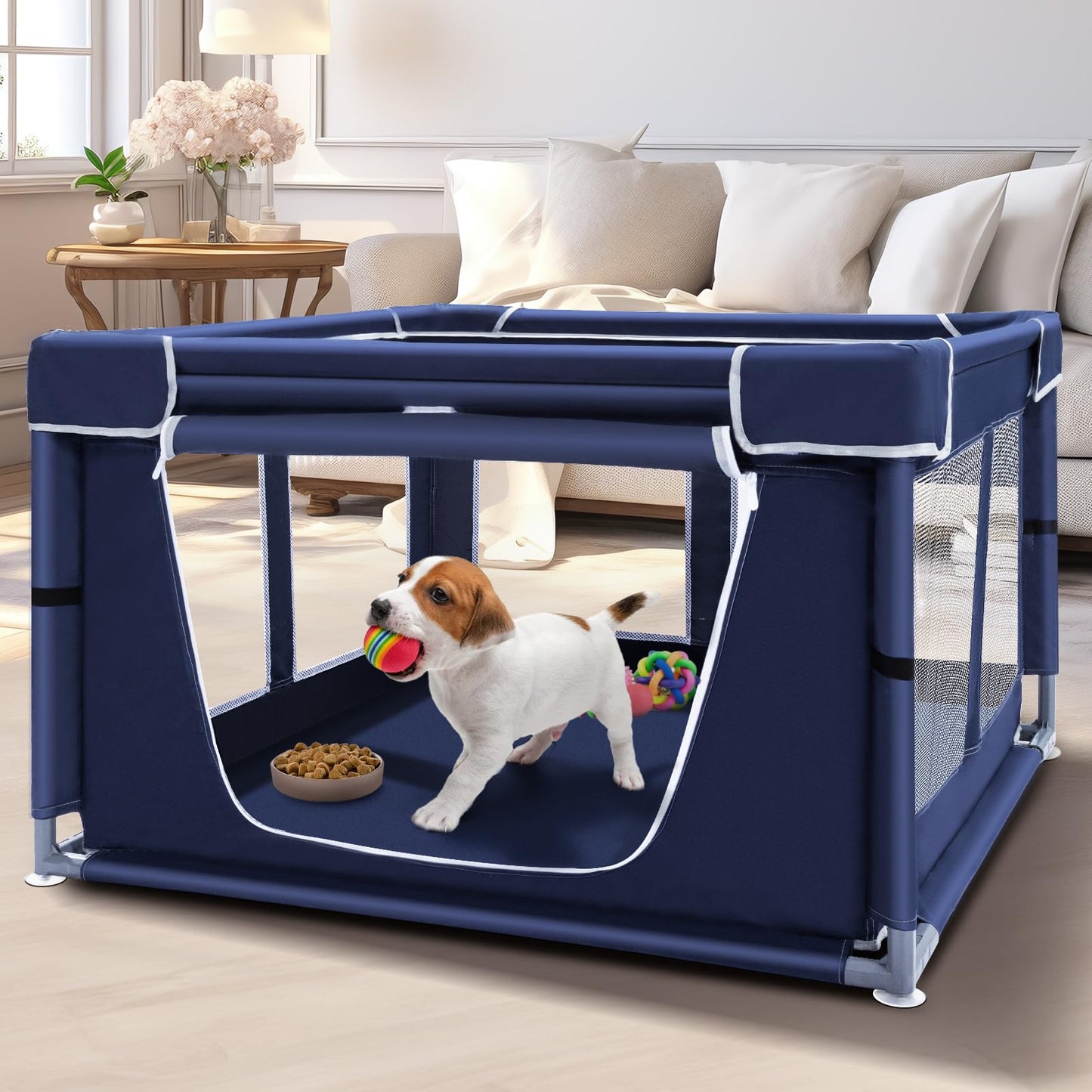 Dog Playpen 42 × 42 inch, Puppy Playpen with Removable Roof, 25 Height Pet Playpen for Small Dogs and Small Animals, Dog Fence Indoor & Outdoor, Dog Play Yard with Zipper Door