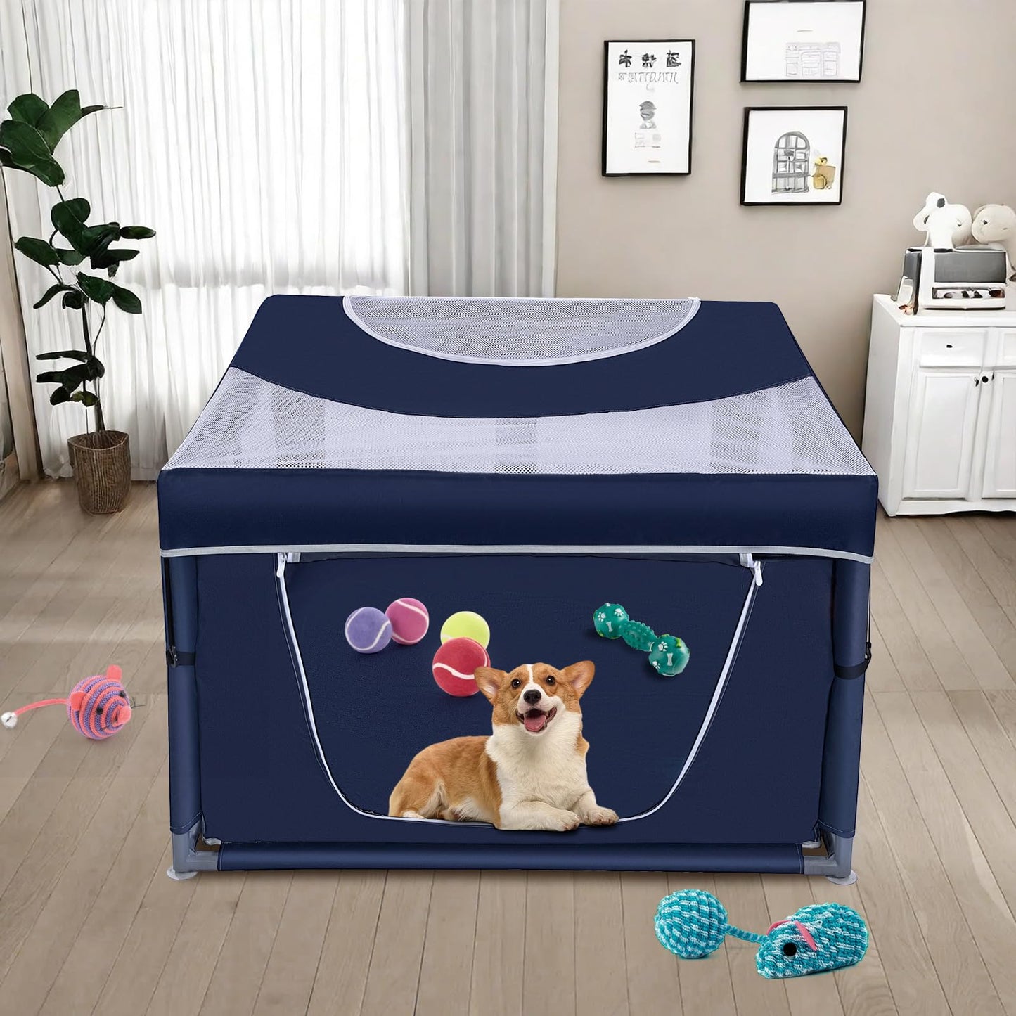 Dog Playpen 42 × 42 inch, Puppy Playpen with Removable Roof, 25 Height Pet Playpen for Small Dogs and Small Animals, Dog Fence Indoor & Outdoor, Dog Play Yard with Zipper Door