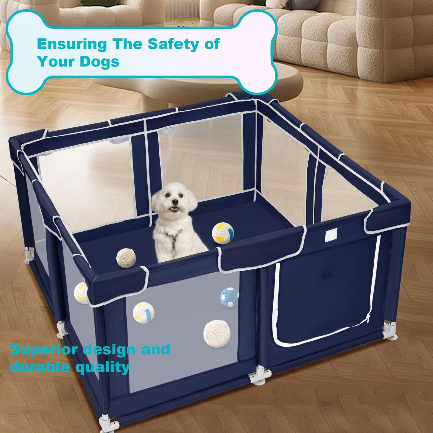 Dog Playpen 42 × 42 inch, Puppy Playpen with Removable Roof, 25 Height Pet Playpen for Small Dogs and Small Animals, Dog Fence Indoor & Outdoor, Dog Play Yard with Zipper Door