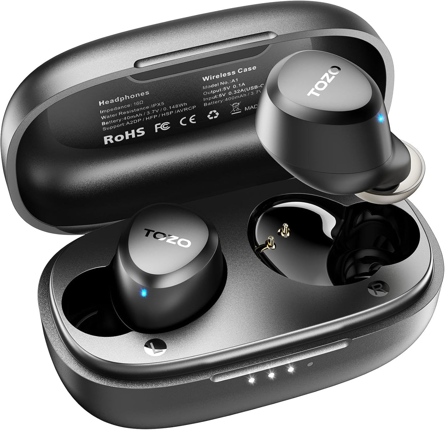 TOZO A1 Mini Wireless Earbuds Bluetooth 5.3 in Ear Light-Weight Headphones Built-in Mic Calls, IPX5 Waterproof, Immersive Premium Sound Connection Headset with Charging Case, 32 Preset EQs via APP - DSP Warehouse