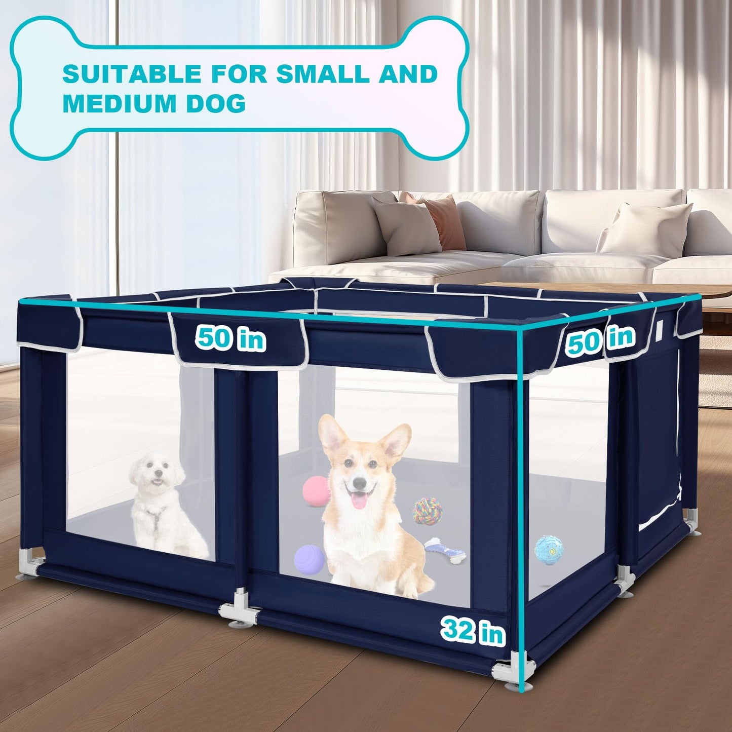 Dog Playpen 42 × 42 inch, Puppy Playpen with Removable Roof, 25 Height Pet Playpen for Small Dogs and Small Animals, Dog Fence Indoor & Outdoor, Dog Play Yard with Zipper Door