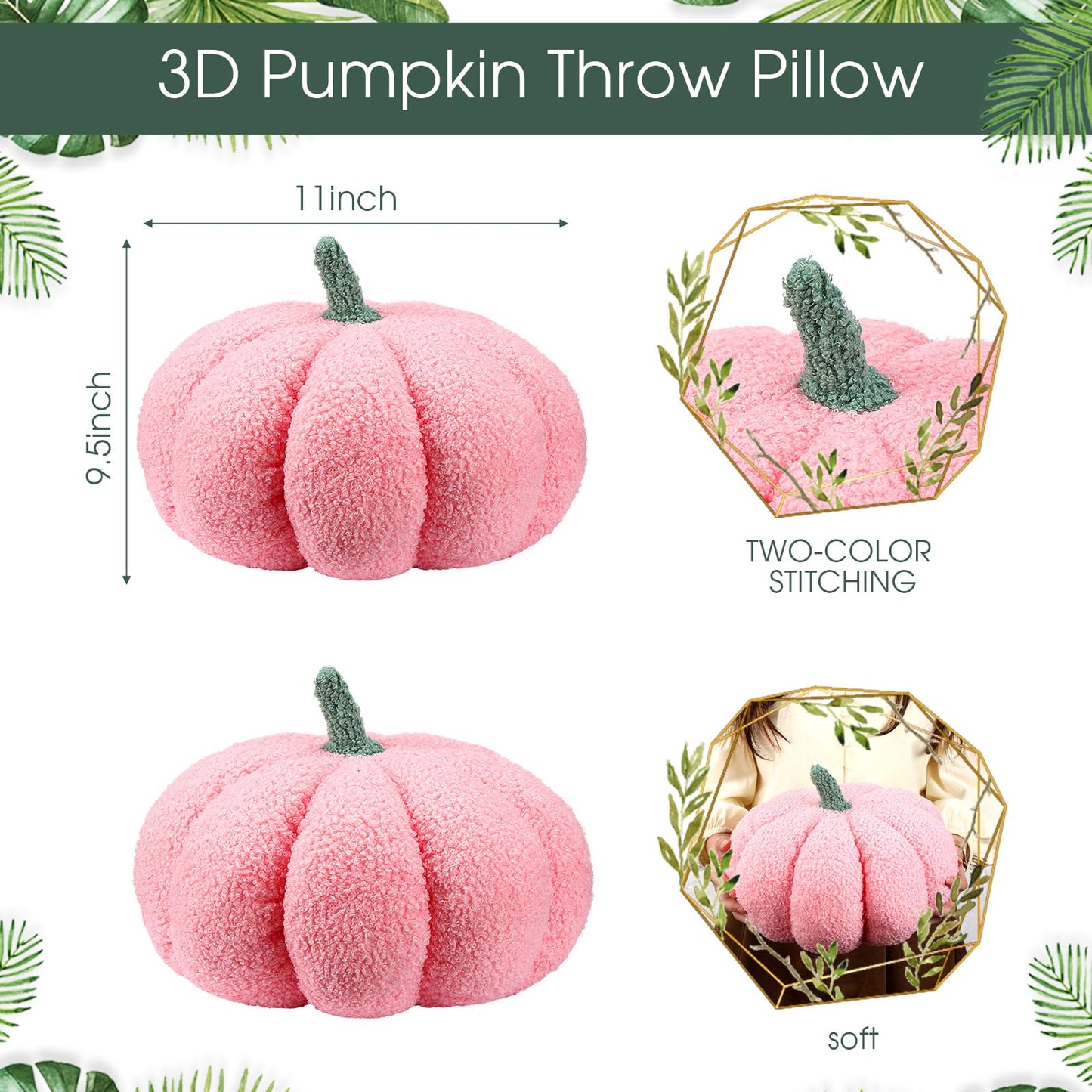 Queekay 2 Pcs Pumpkin Throw Pillow Fall Thanksgiving Pumpkin Pillow 11 x 9.5 Inch 3D Halloween Pumpkin Pillow Sofa Throw Pillow Cushion Home Decoration for Car Bedroom Couch(Pink) - DSP Warehouse