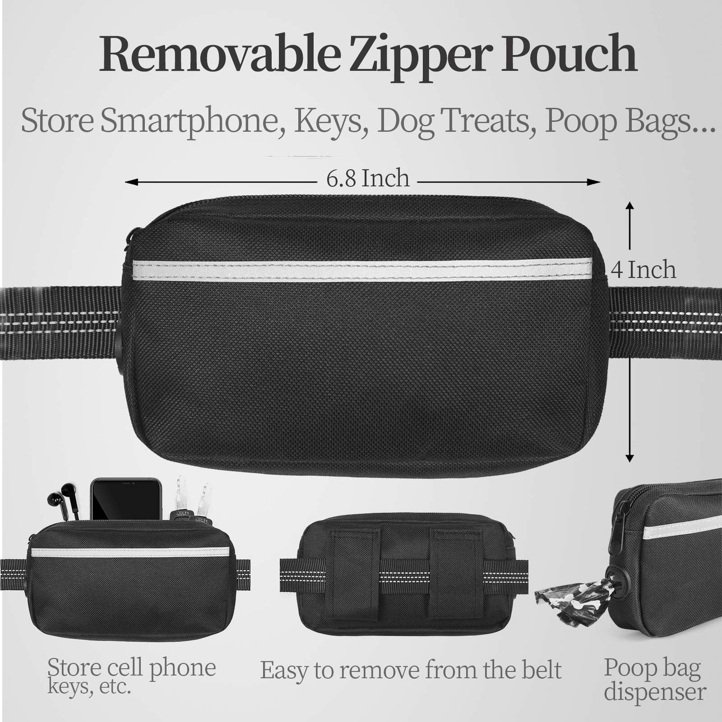 iYoShop Hands Free Dog Leash with Zipper Pouch, Dual Padded Handles and Durable Bungee for Walking, Jogging and Running Your Dog (Large, 25-120 lbs, Black)