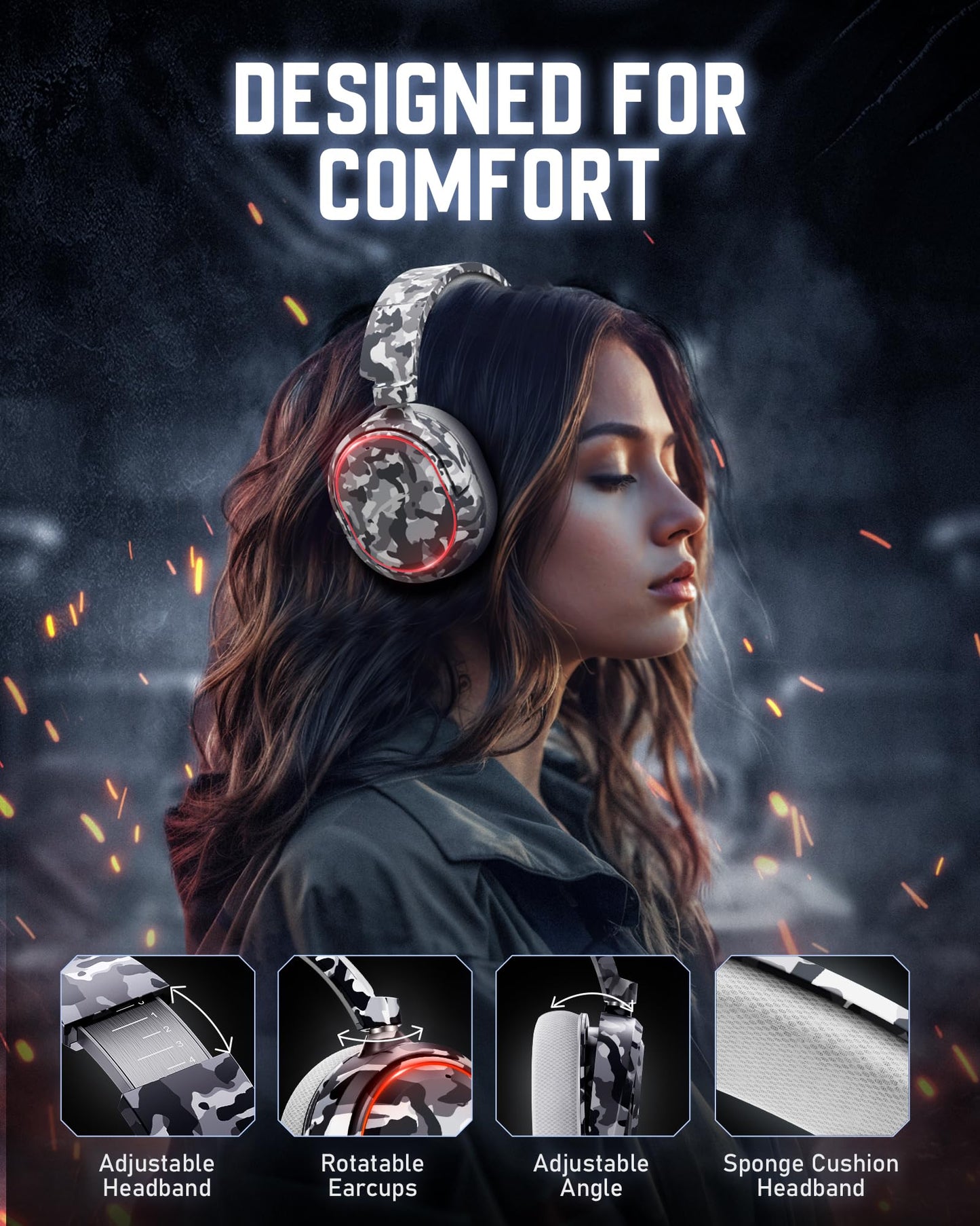 Wireless Gaming Headset, 7.1 Surround Sound, 2.4Ghz USB Gaming Headphones with Bluetooth 5.4, 100H Battery, ENC Noise Canceling Mic, 3.5mm Wired, RGB Light, Wireless Headset for PC PS5 PS4 Mac Switch