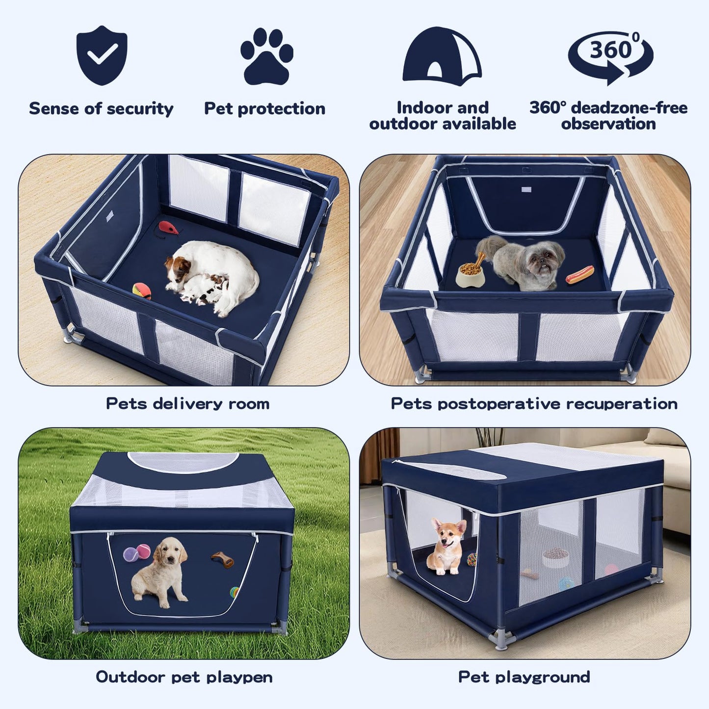 Dog Playpen 42 × 42 inch, Puppy Playpen with Removable Roof, 25 Height Pet Playpen for Small Dogs and Small Animals, Dog Fence Indoor & Outdoor, Dog Play Yard with Zipper Door