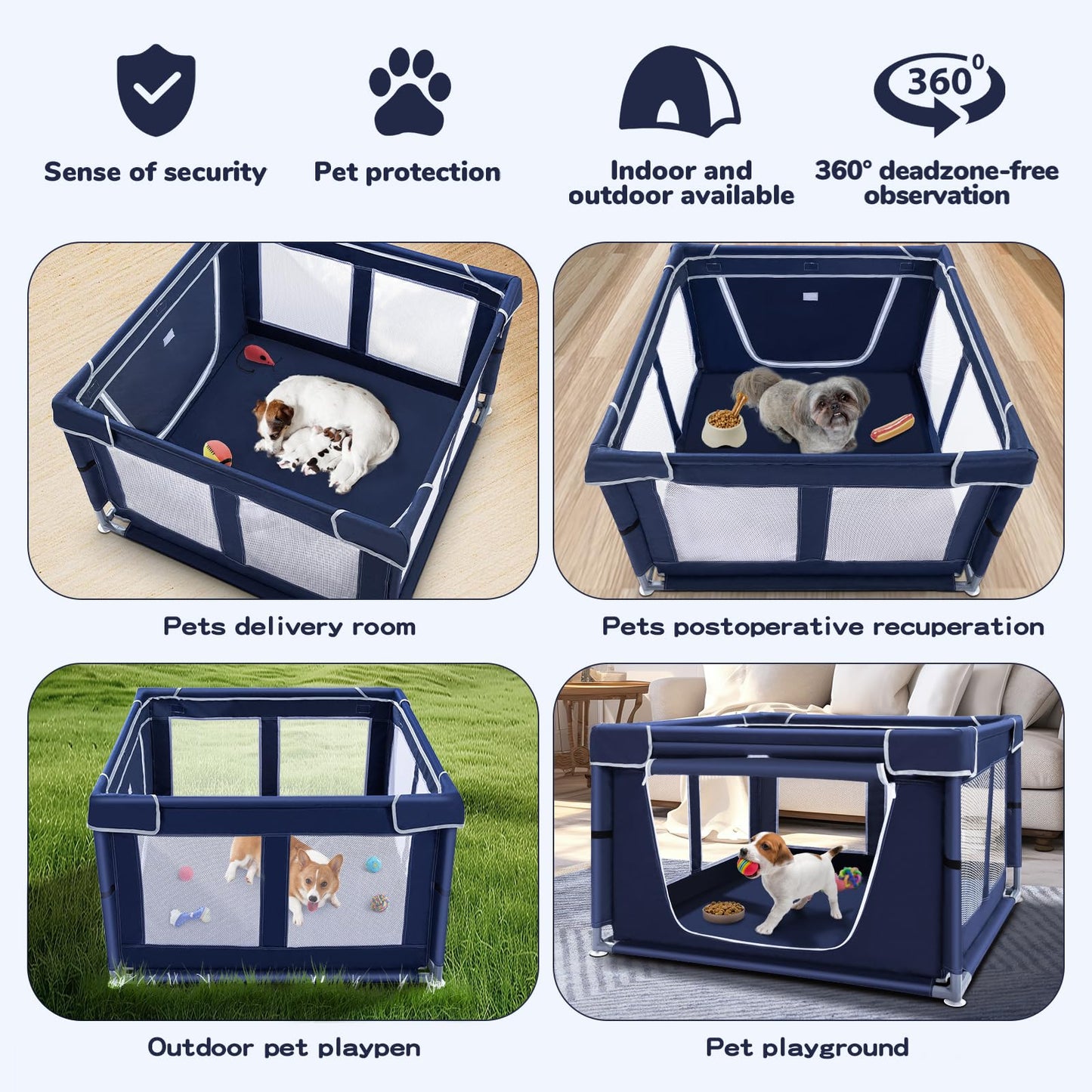 Dog Playpen 42 × 42 inch, Puppy Playpen with Removable Roof, 25 Height Pet Playpen for Small Dogs and Small Animals, Dog Fence Indoor & Outdoor, Dog Play Yard with Zipper Door