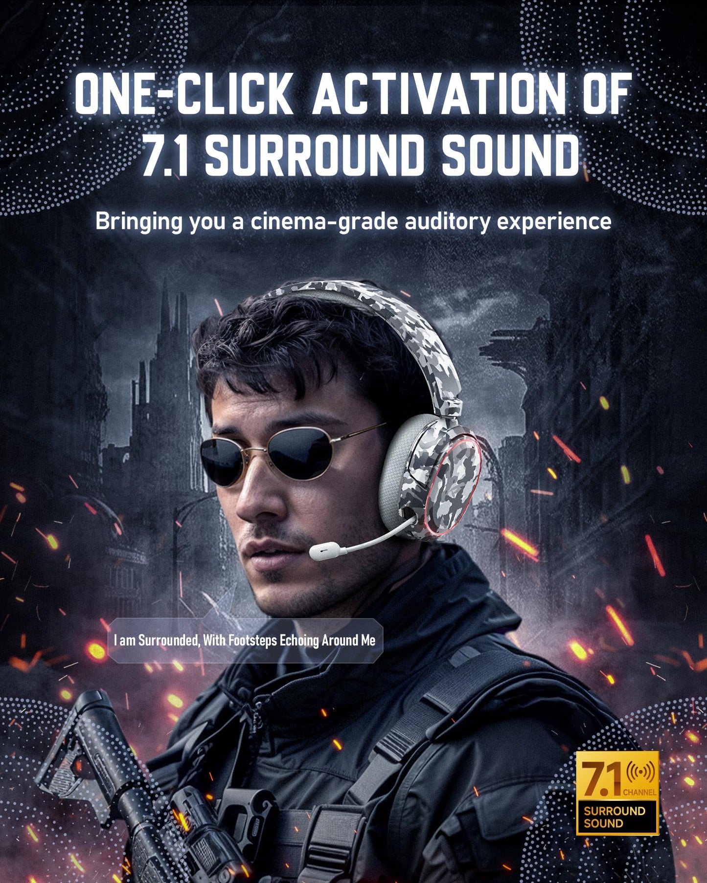 Wireless Gaming Headset, 7.1 Surround Sound, 2.4Ghz USB Gaming Headphones with Bluetooth 5.4, 100H Battery, ENC Noise Canceling Mic, 3.5mm Wired, RGB Light, Wireless Headset for PC PS5 PS4 Mac Switch