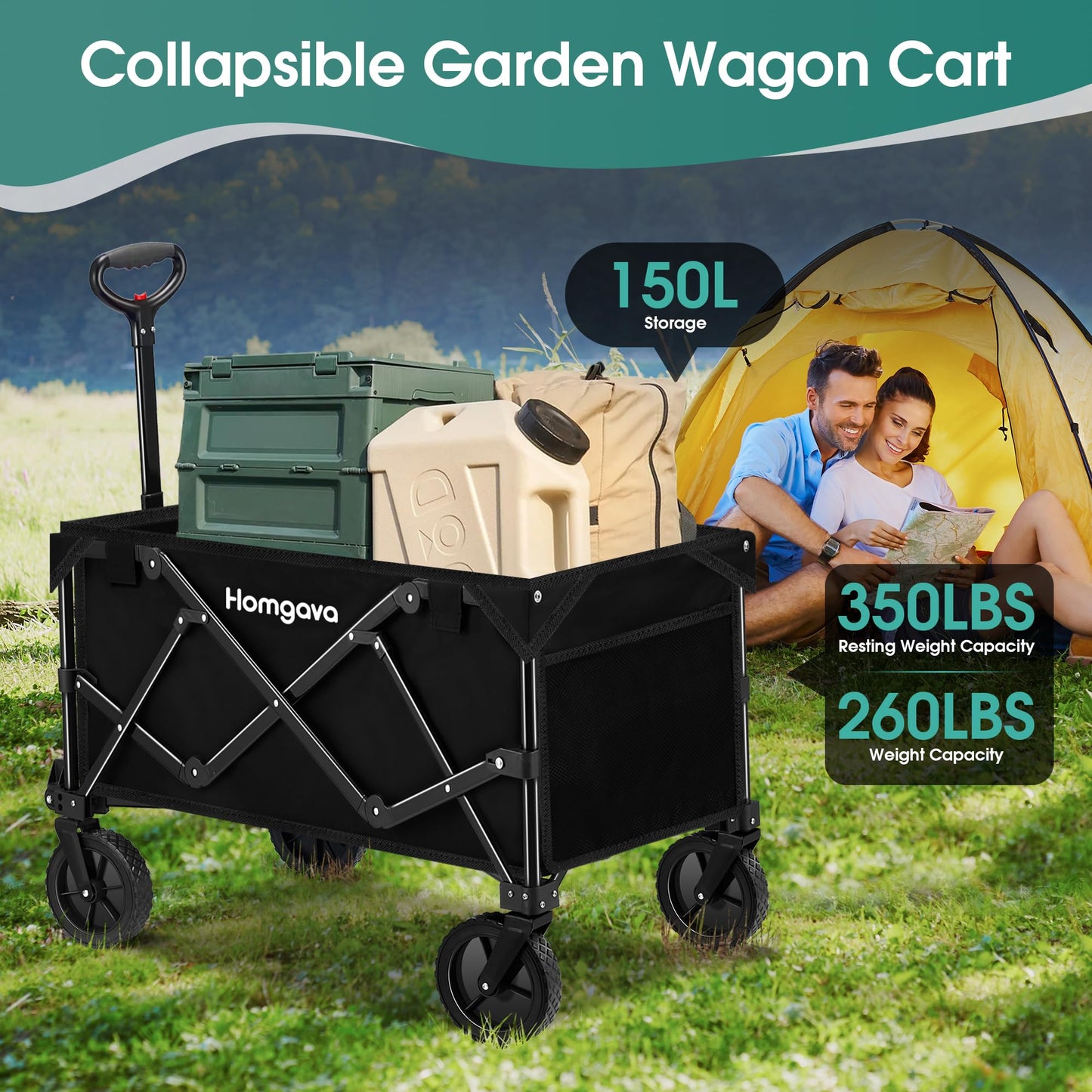 Collapsible Folding Wagon Cart,Heavy Duty Garden Cart with All Terrain Wheels,Portable Large Capacity Utility Wagon Cart for Camping Fishing Sports Shopping, Black - DSP Warehouse