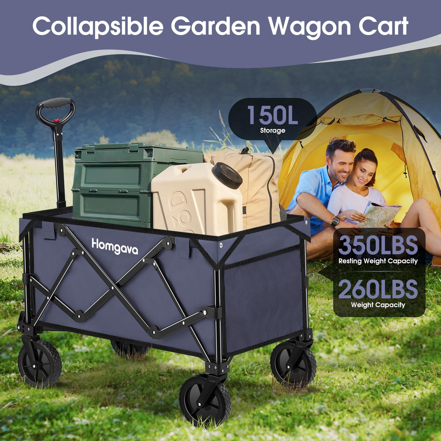 Collapsible Folding Wagon Cart,Heavy Duty Garden Cart with All Terrain Wheels,Portable Large Capacity Utility Wagon Cart for Camping Fishing Sports Shopping, Black