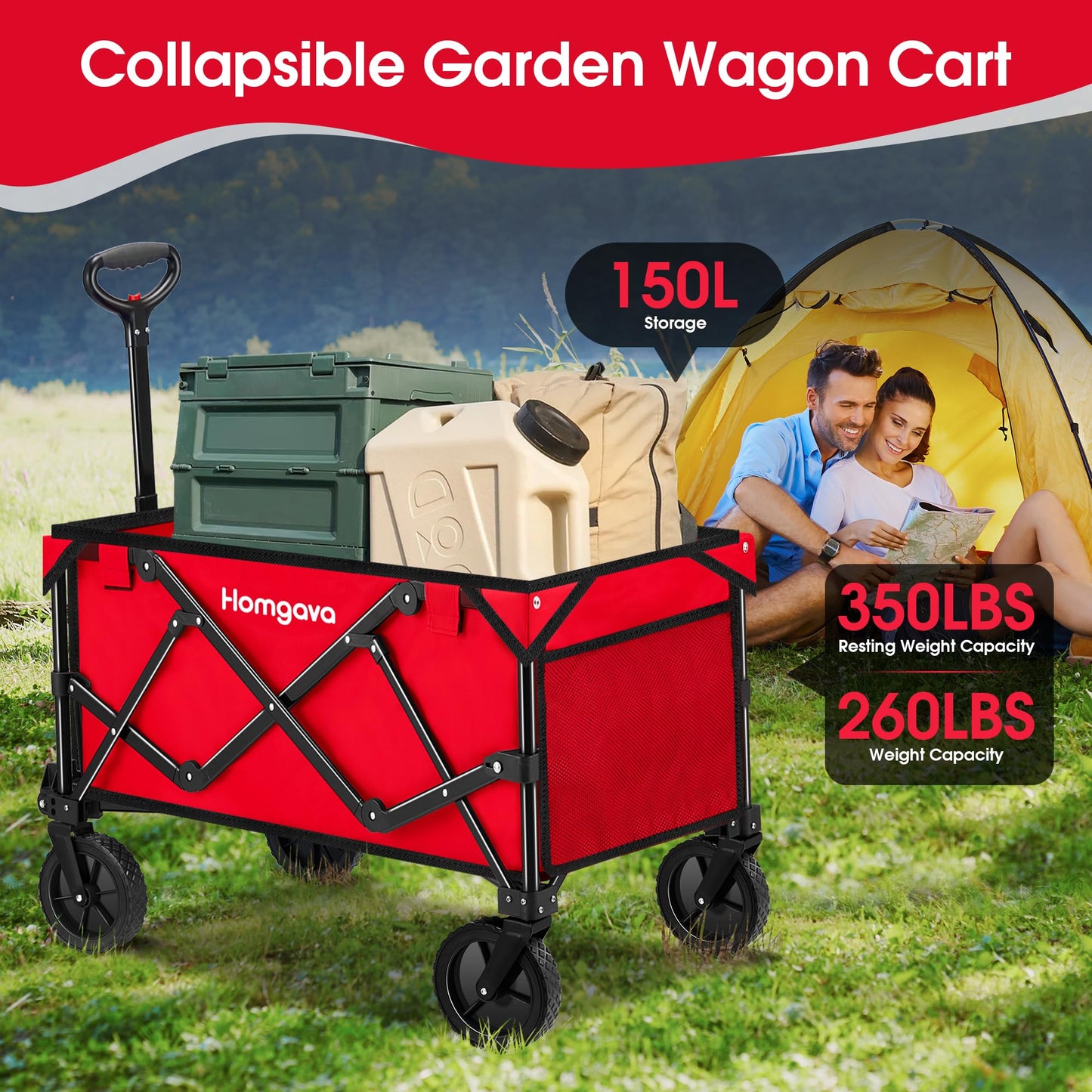 Collapsible Folding Wagon Cart,Heavy Duty Garden Cart with All Terrain Wheels,Portable Large Capacity Utility Wagon Cart for Camping Fishing Sports Shopping, Black