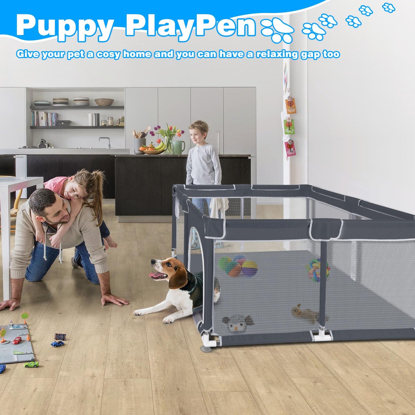 Pet Puppy Dog Playpen, Small Dog Play Pen Indoors/Outdoor, Sturdy Safety Dogs/Cats Tent Crates Cage with Thickened Fabric, Exercise Play Pet Kennel, High-Strength Nylon Wire Mesh, 50x50x25.59”