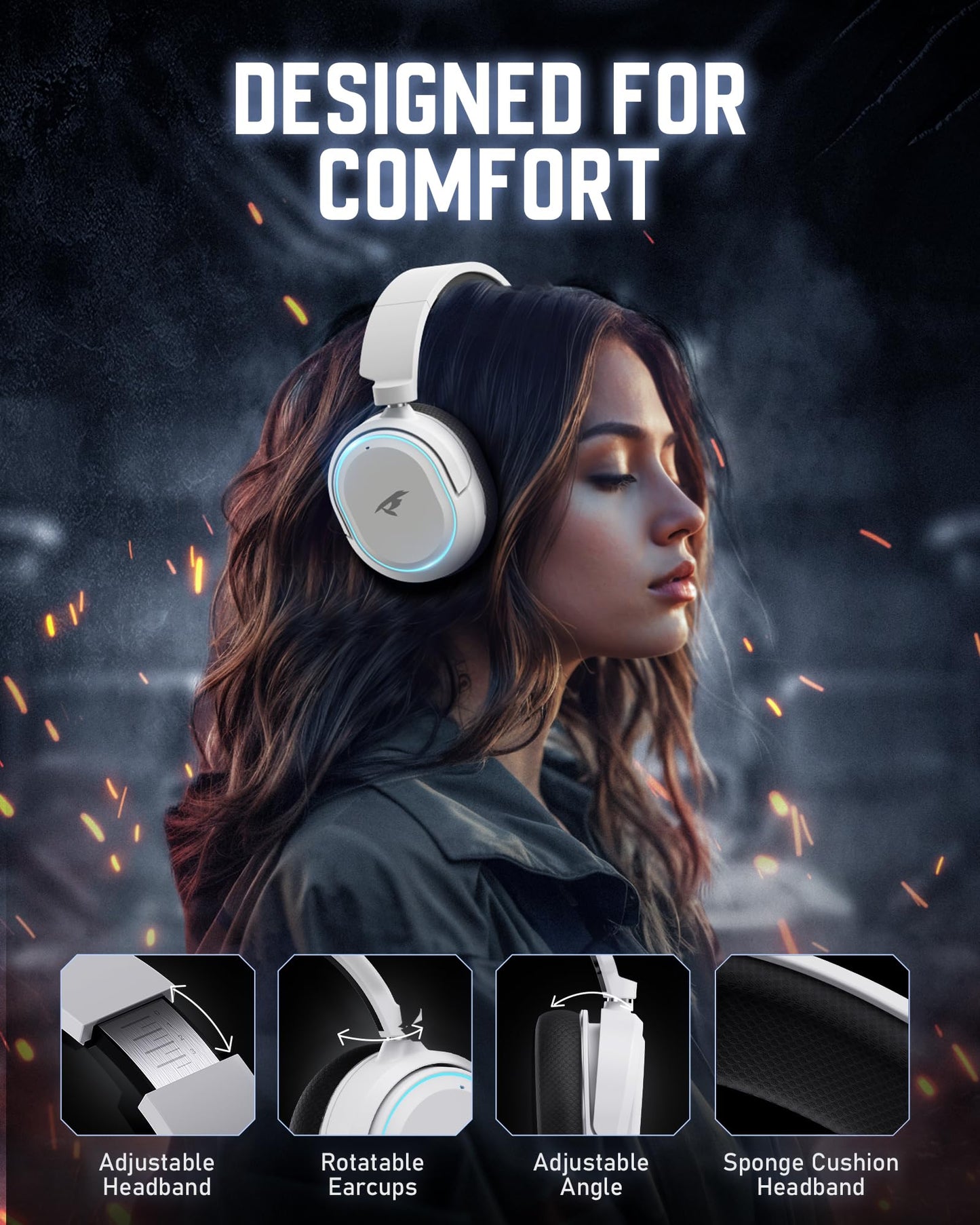 Wireless Gaming Headset, 7.1 Surround Sound, 2.4Ghz USB Gaming Headphones with Bluetooth 5.4, 100H Battery, ENC Noise Canceling Mic, 3.5mm Wired, RGB Light, Wireless Headset for PC PS5 PS4 Mac Switch