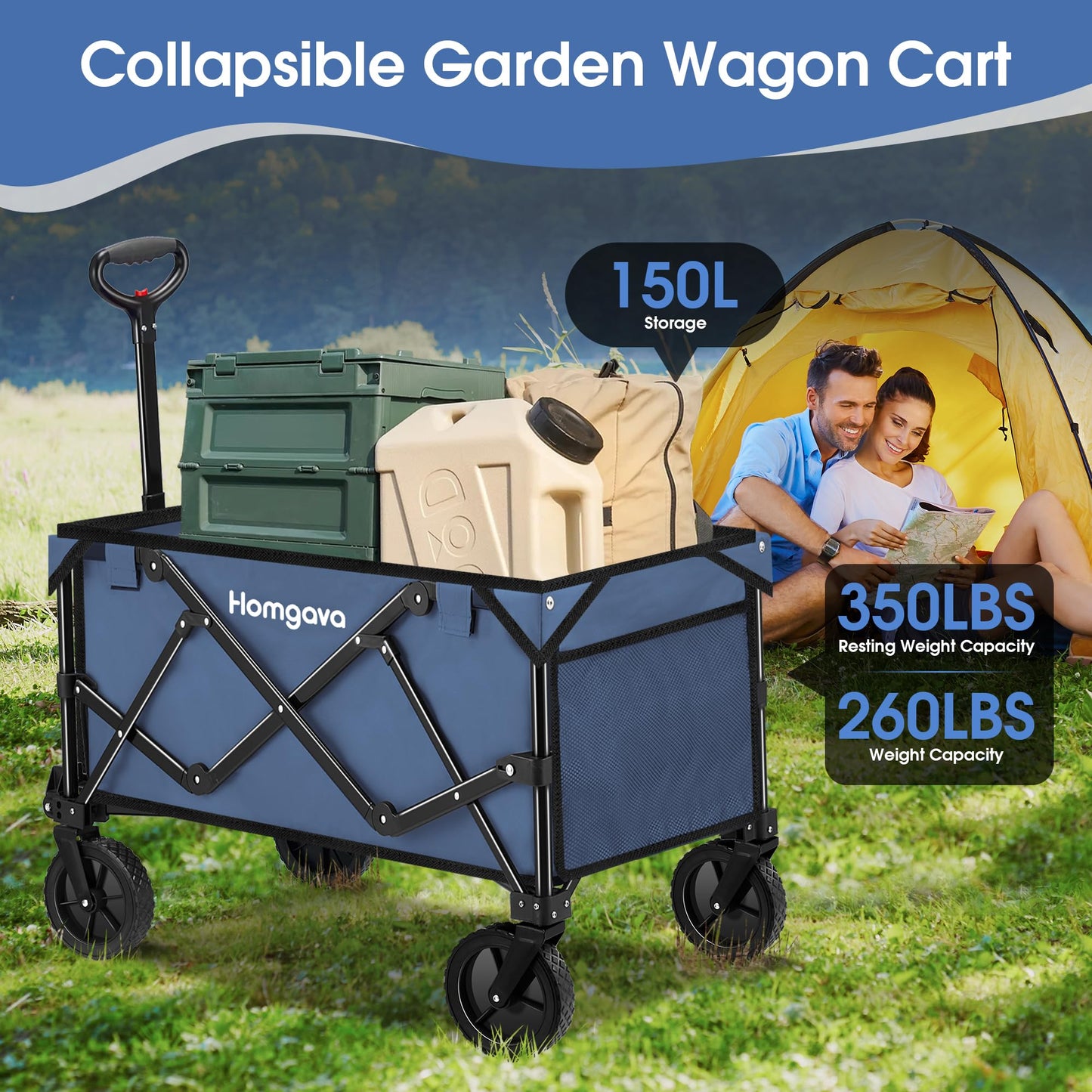 Collapsible Folding Wagon Cart,Heavy Duty Garden Cart with All Terrain Wheels,Portable Large Capacity Utility Wagon Cart for Camping Fishing Sports Shopping, Black