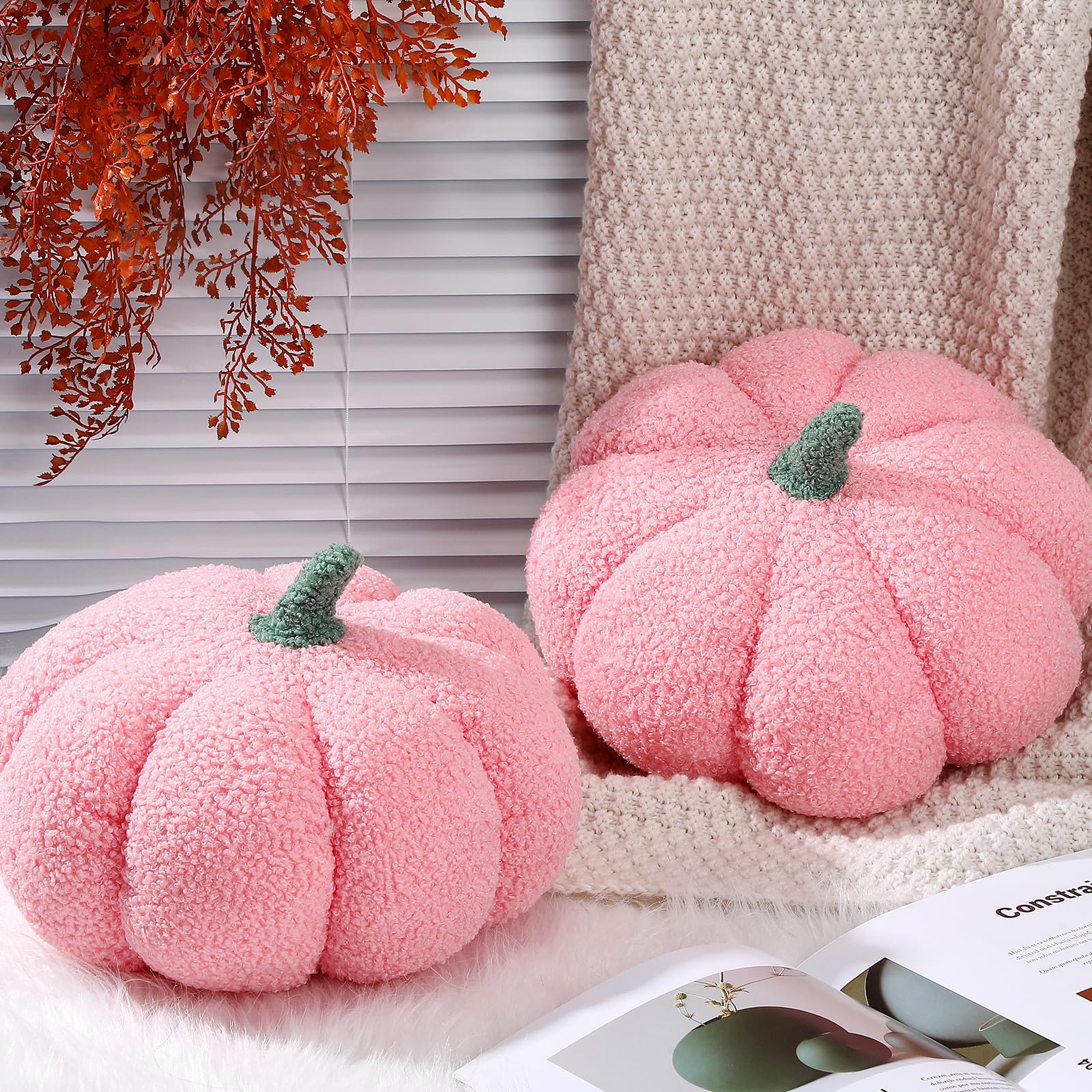 Queekay 2 Pcs Pumpkin Throw Pillow Fall Thanksgiving Pumpkin Pillow 11 x 9.5 Inch 3D Halloween Pumpkin Pillow Sofa Throw Pillow Cushion Home Decoration for Car Bedroom Couch(Pink) - DSP Warehouse